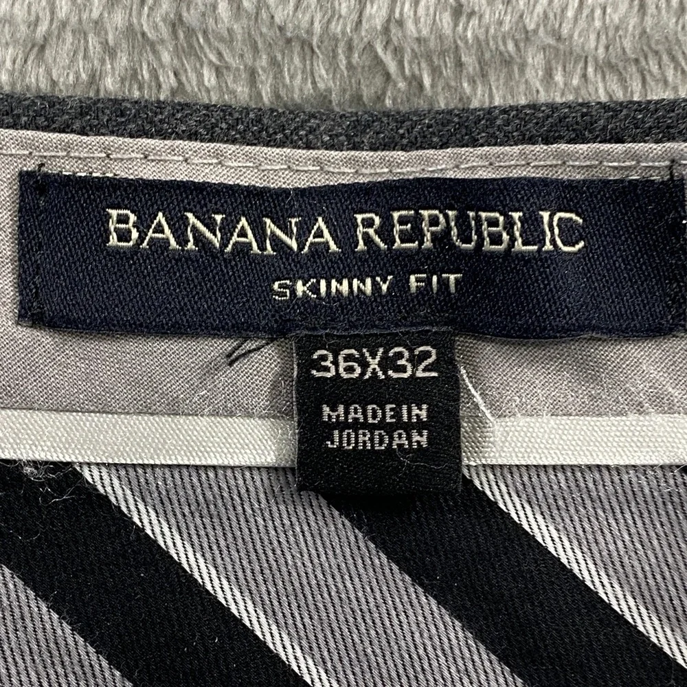 Banana Republic Dress Pants Mens 36x32‎ Grey Skinny Fit Flannel Wool Pinstripe